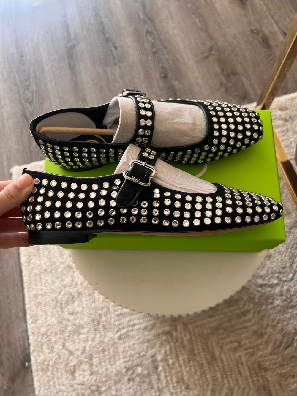 SAM EDELMAN Black Studded Mary Jane Flats with Silver Accents size 7 NEW - Picture 3 of 4